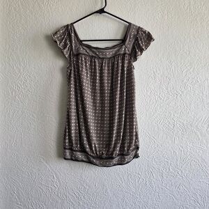 Max Studio Brown Patterned Square-Neck Top